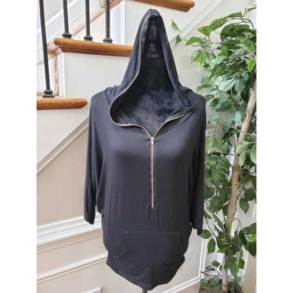 Papaya Women's Black Rayon Long Sleeve Half Zip Front Casual Hoodie Size Small - Picture 5 of 10